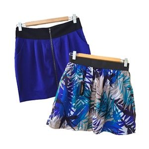 Forever 21 Solid Color Block Tropical Palm Print Mini Skirt Set Bundle Lot of 2